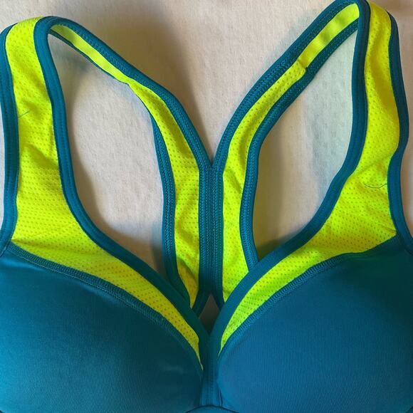 Champion Women’s V-neck Sport Bra size 34C (M), Neon Green & Blue - Picture 4 of 7